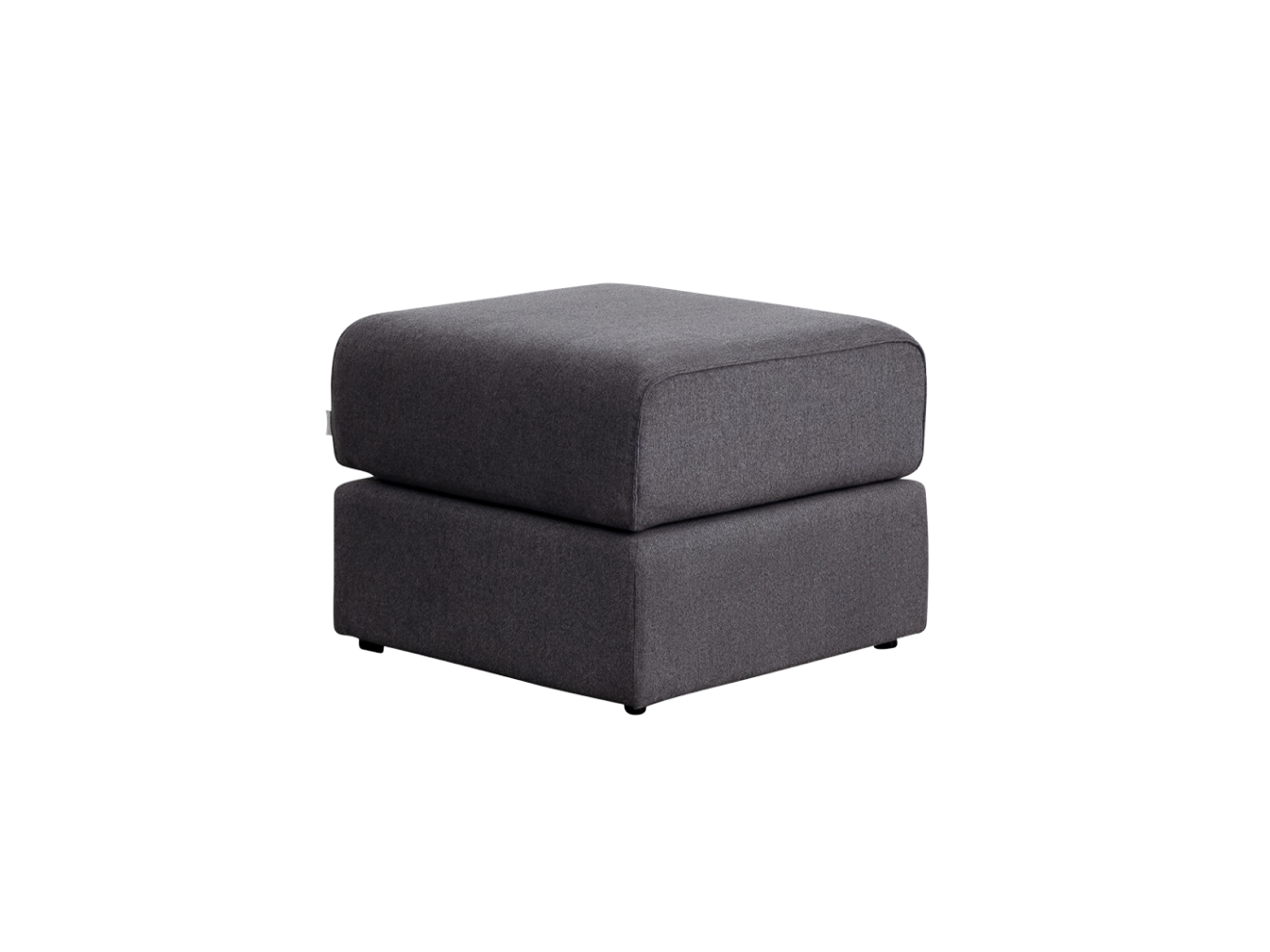Dark grey ottoman with a minimalist design, featuring a square shape and cushioned top. Perfect for modern living room decor.