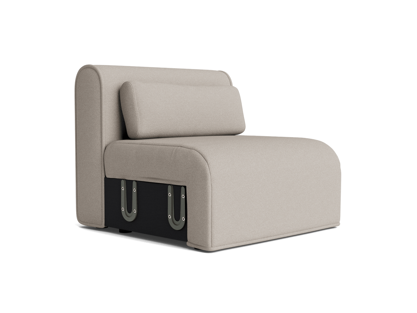 Light grey armless chair with a matching cushion, featuring a black base and metal brackets. Modern, minimalist design.