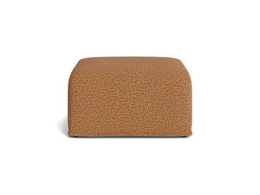 Brown square ottoman with textured fabric, low profile. Perfect for living room or lounge decor.