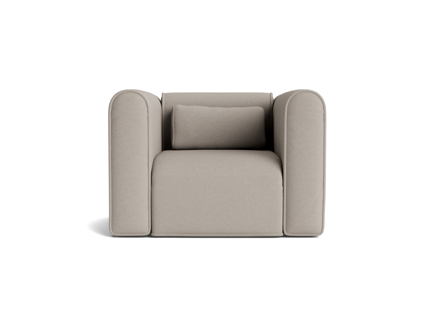 Modern light grey armchair with plush cushions and rounded armrests, ideal for lounge settings.