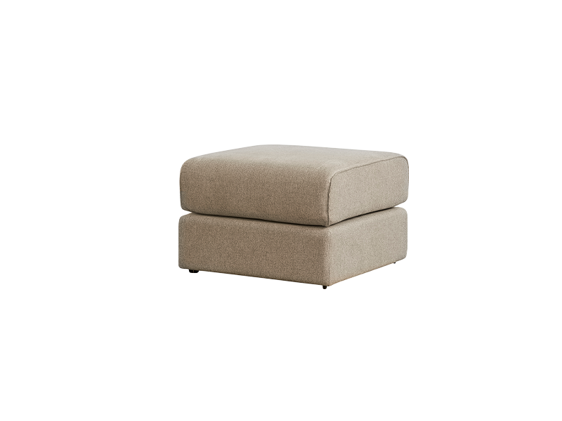 Brown fabric ottoman with a minimalist design, featuring a rectangular shape and plush cushioning. Ideal for living room decor.