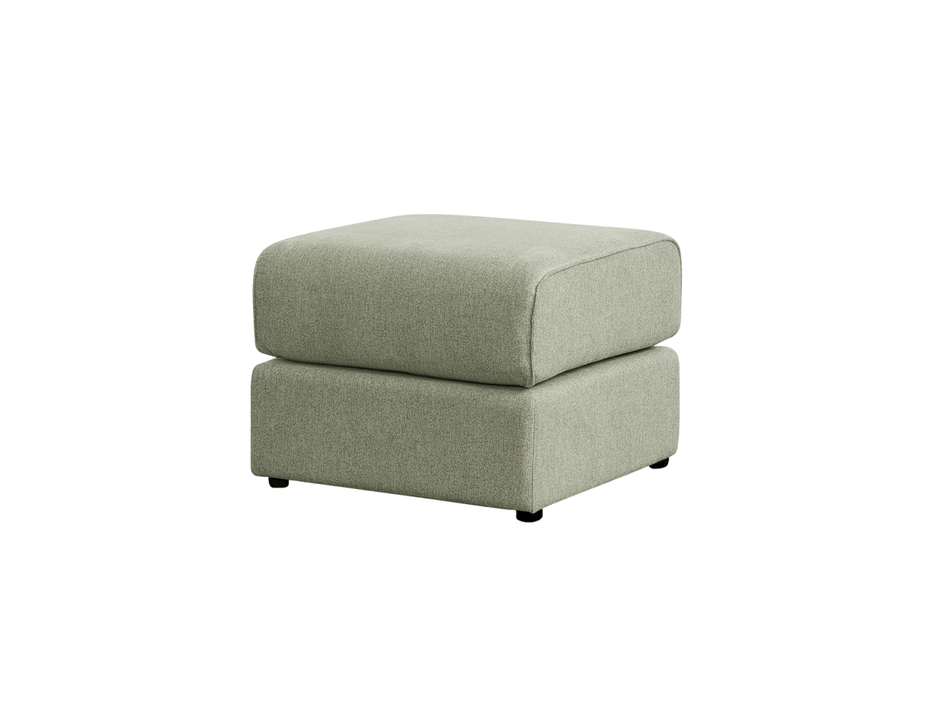 Light green upholstered ottoman with a simple, modern design and rounded edges. Perfect for living room or office decor.