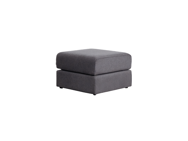 A square dark grey ottoman with a cushioned top and simple design, perfect for a modern living room or lounge area.