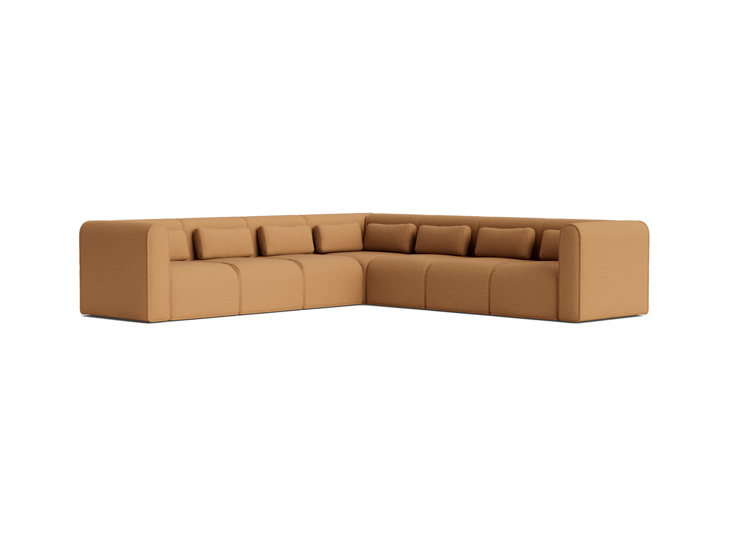 Modular orange sectional sofa with plush cushions and modern design, perfect for a contemporary living room.