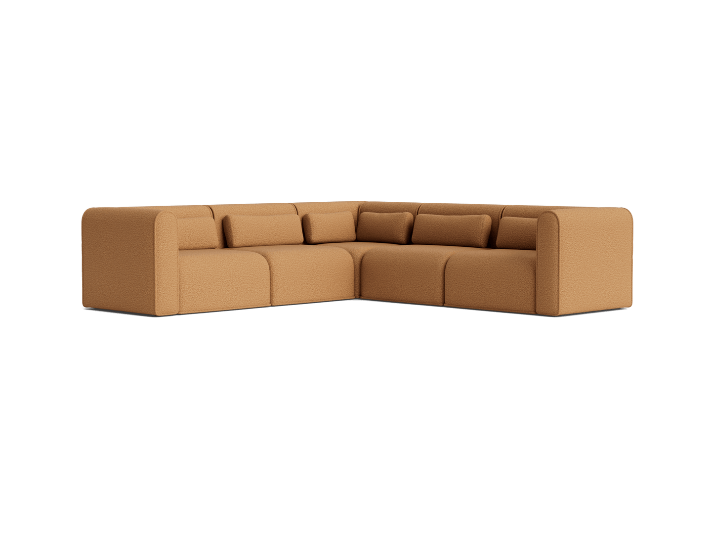 Large brown L-shaped sectional sofa with plush cushions and wide armrests.