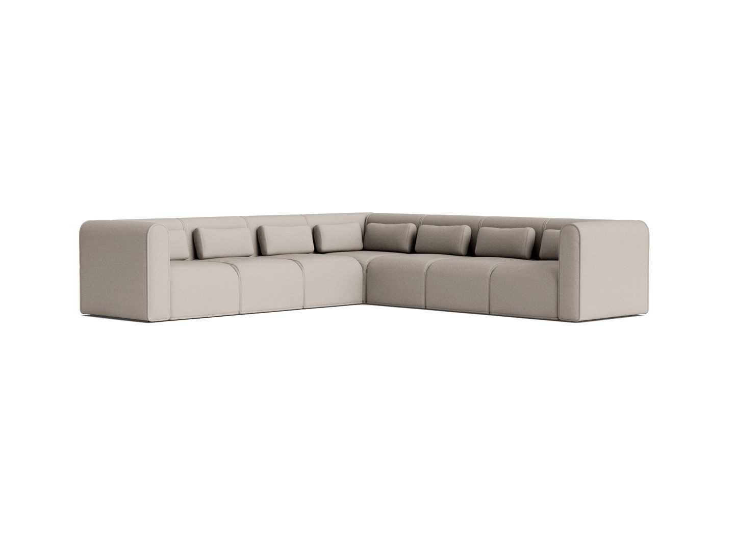 Beige L-shaped sectional sofa with plush cushions and clean lines, perfect for modern living spaces.