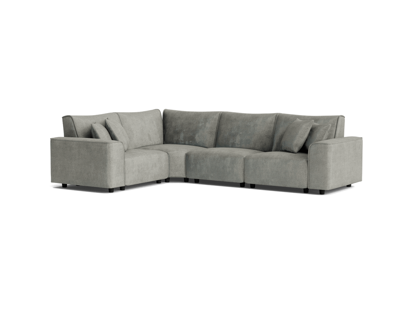 Light grey fabric L-shaped sectional sofa with plush cushions, modern design, and streamlined silhouette. Perfect for living room furniture.