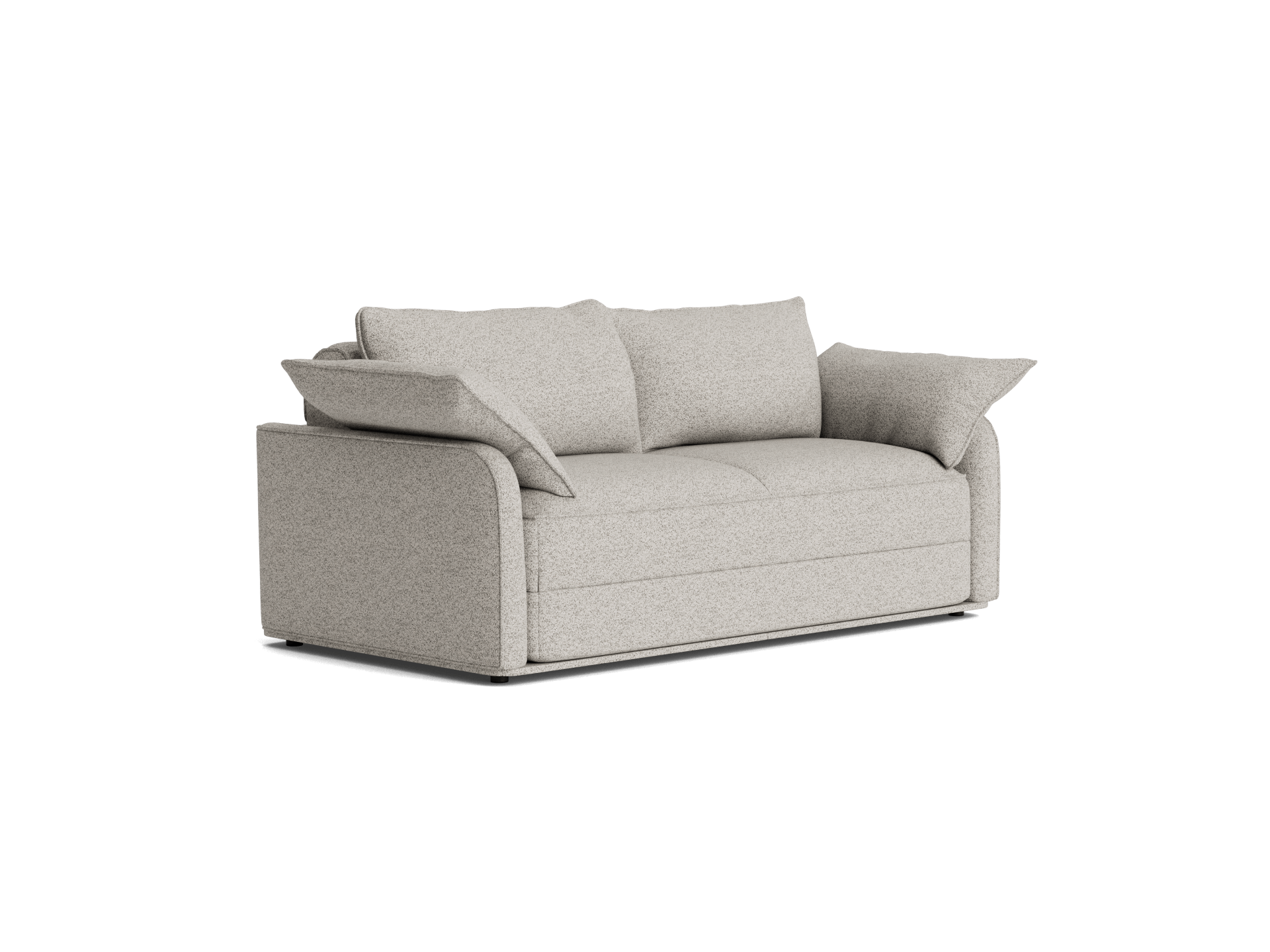 Light grey two-seater sofa with cushioned back and armrests on a plain white background.