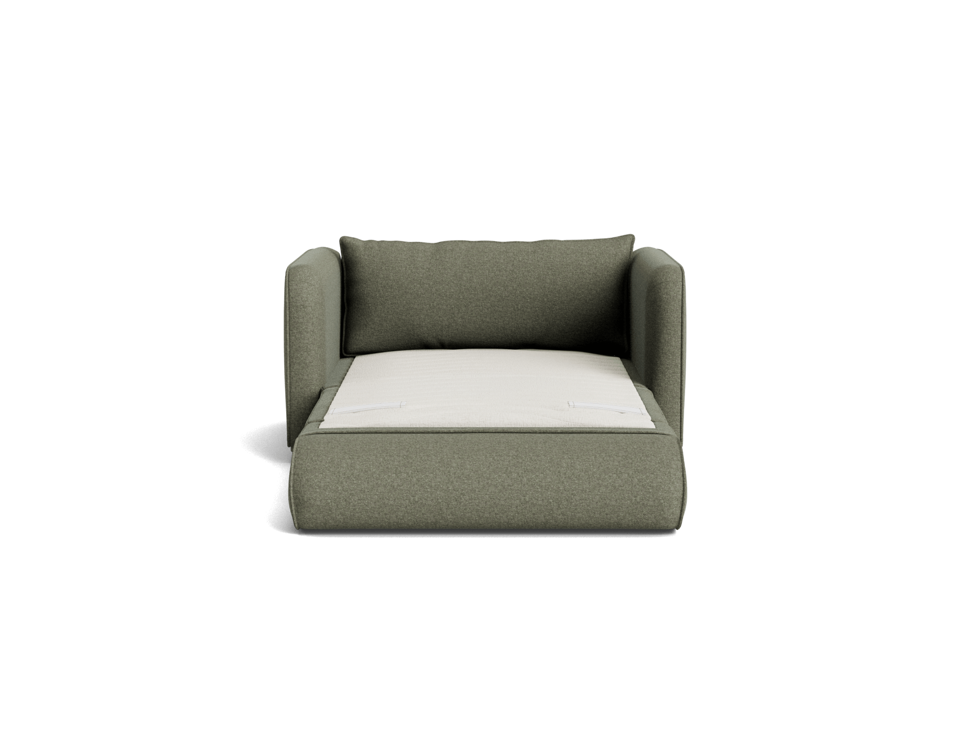 Green fabric dog couch with raised sides and a white cushion, designed for pet comfort and style. Ideal for modern home decor.