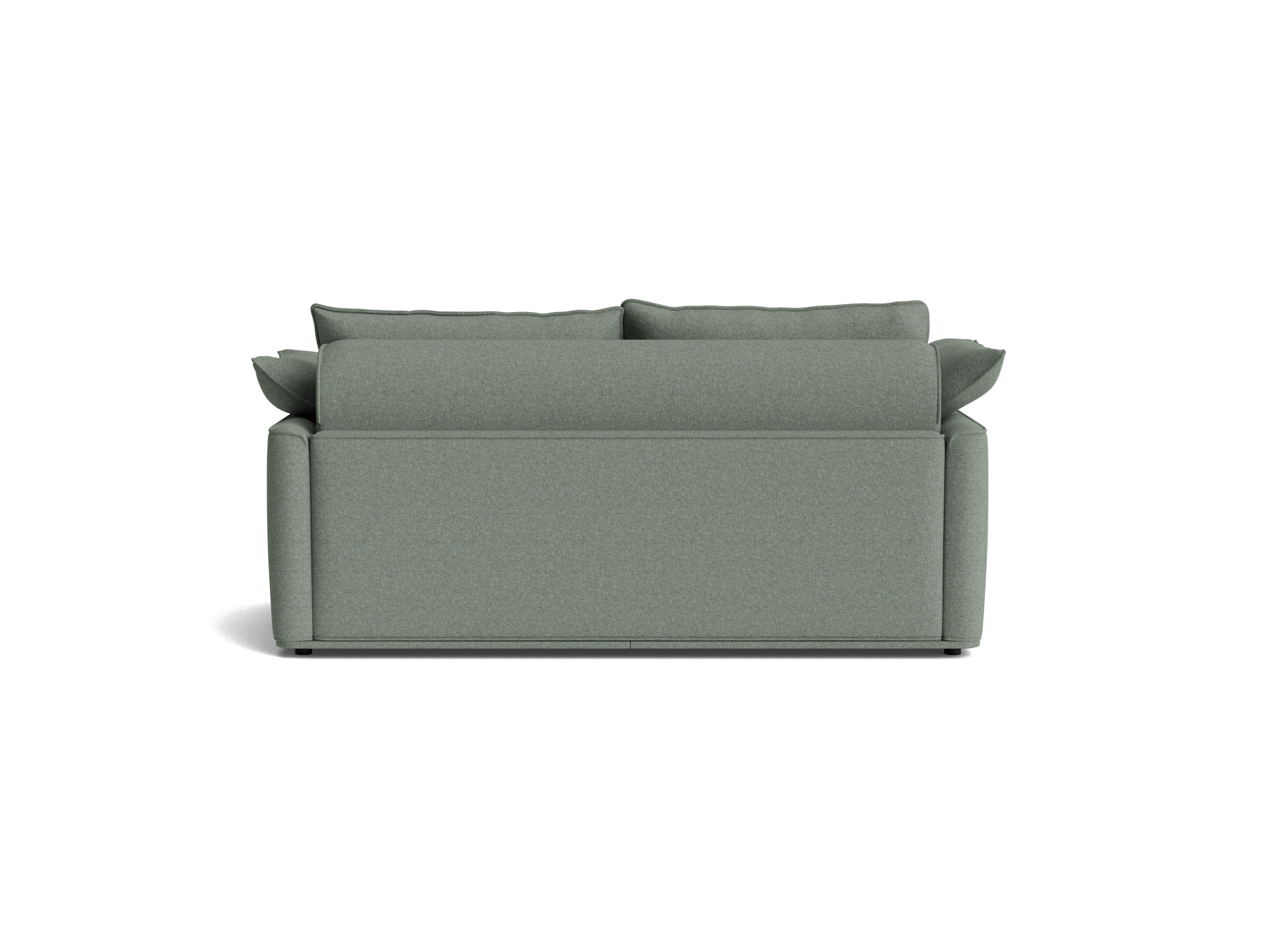 Rear view of a light grey sofa with cushion backrest. Modern and minimalist design.