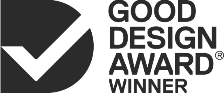 Black "Good Design Award Winner" logo with distinctive check mark on the left.