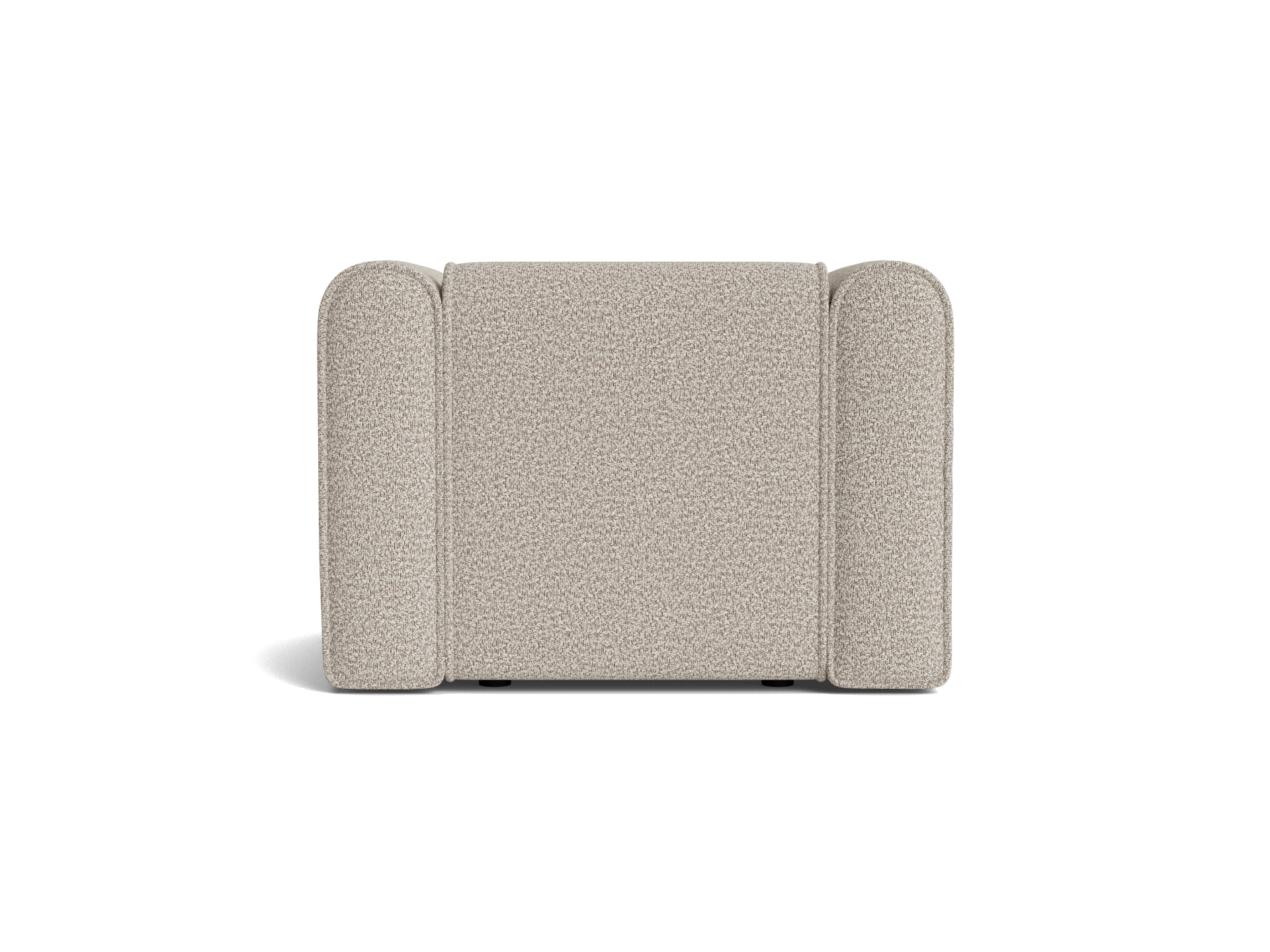 Light grey, rectangular, textured sofa cushion with rounded side supports, seen from the front.