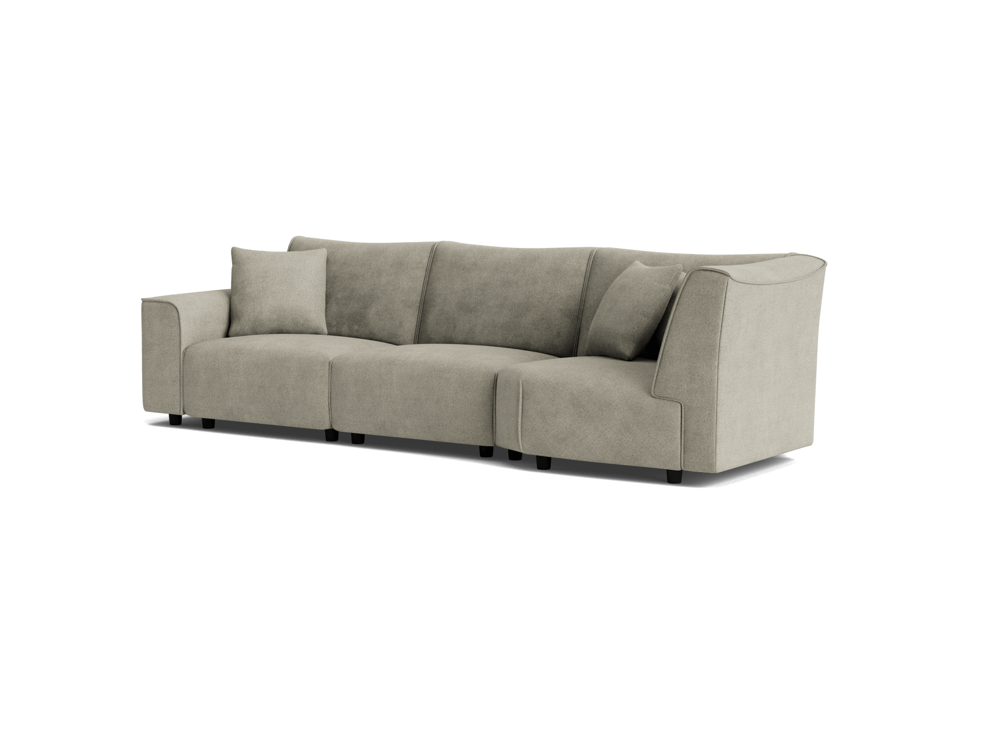 Light grey, three-seater sectional sofa with clean lines and a modern design. Includes plush cushions for comfort.