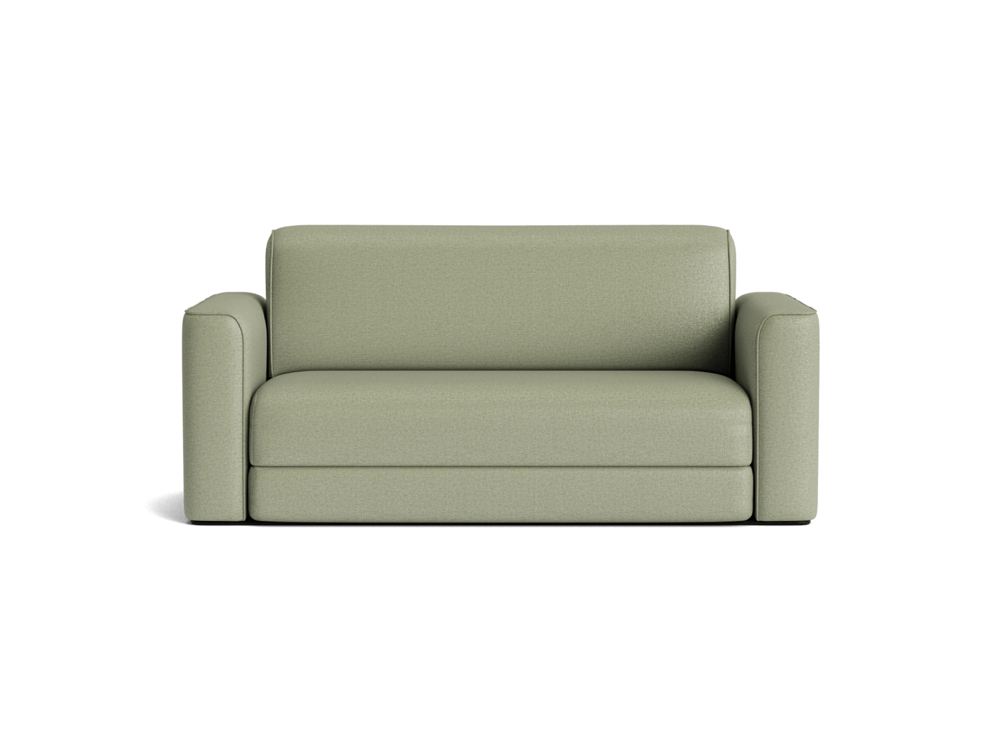 Light green sofa with a minimalist design, featuring thick cushions and armrests. Ideal for modern living room furniture.