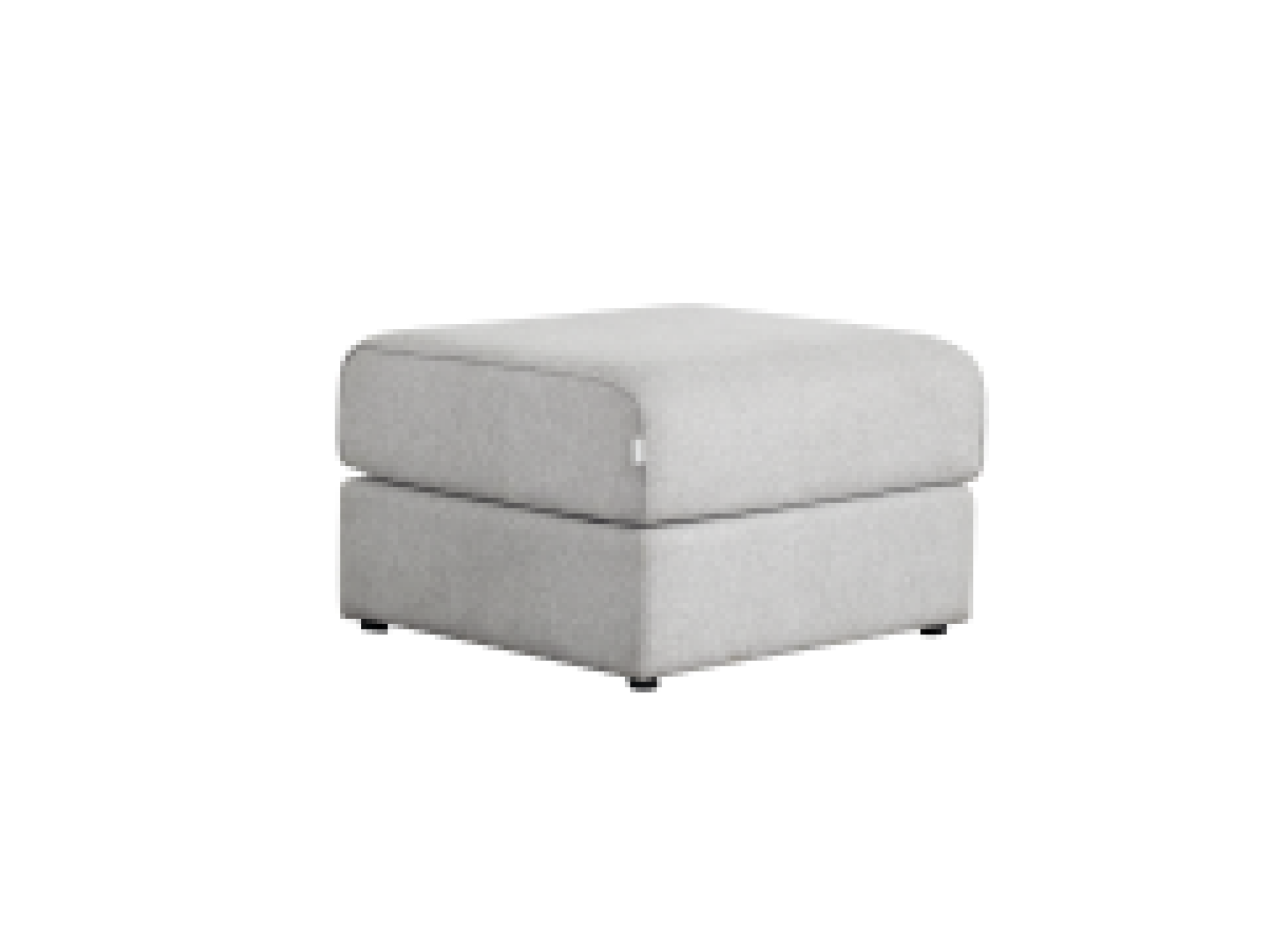 Light grey ottoman with a plush, upholstered design on small black legs, suitable for modern living room decor.