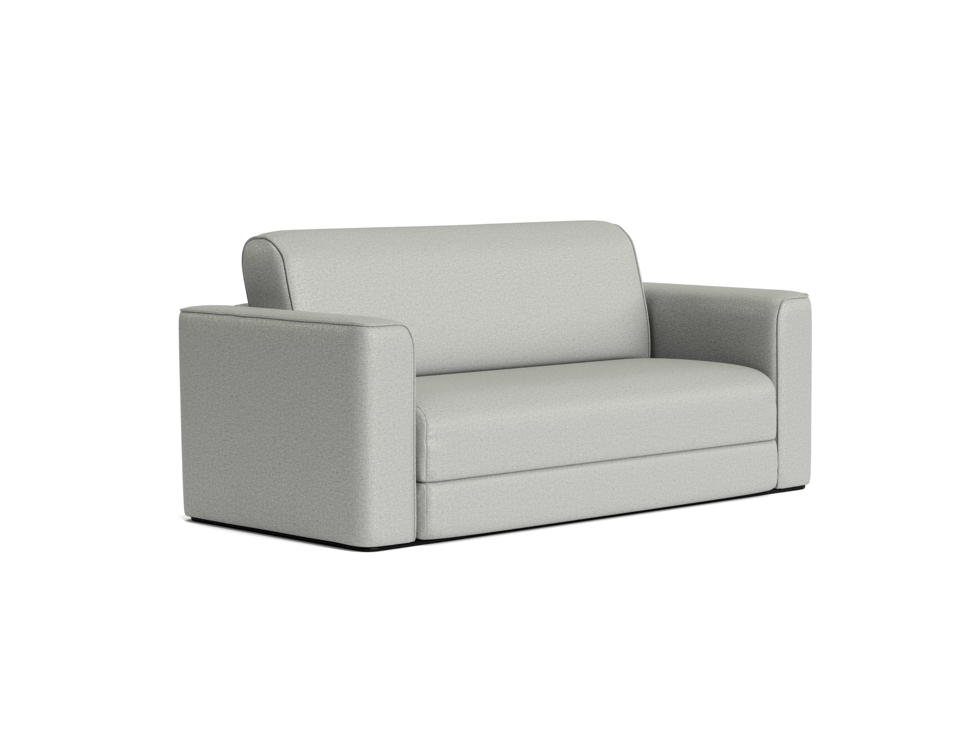 Light grey, two-seater sofa with modern design and plush cushions. Features thick armrests and a sleek, minimalist style. Ideal for a contemporary lounge.