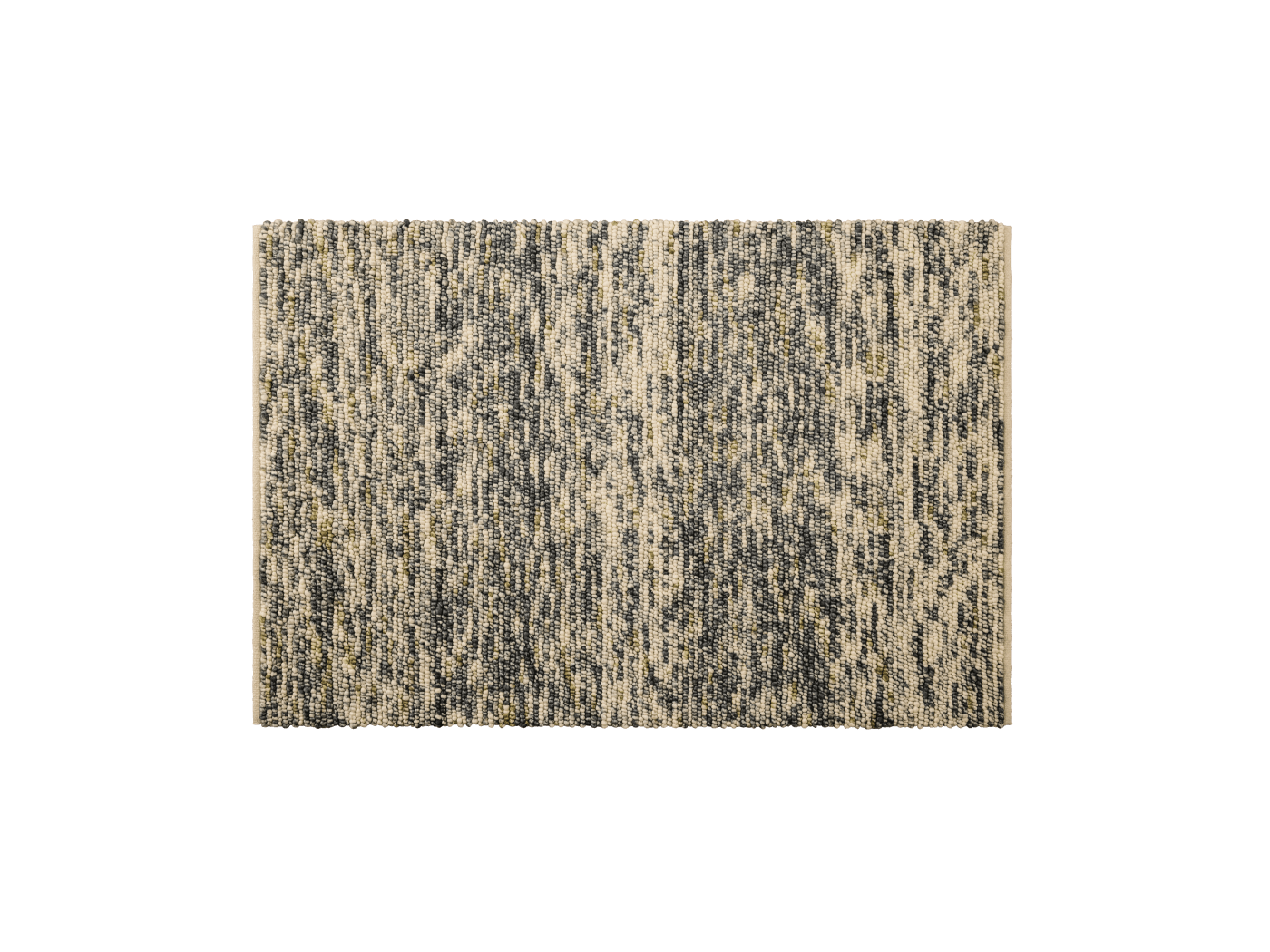 Textured beige and black rug with a vertical pattern.