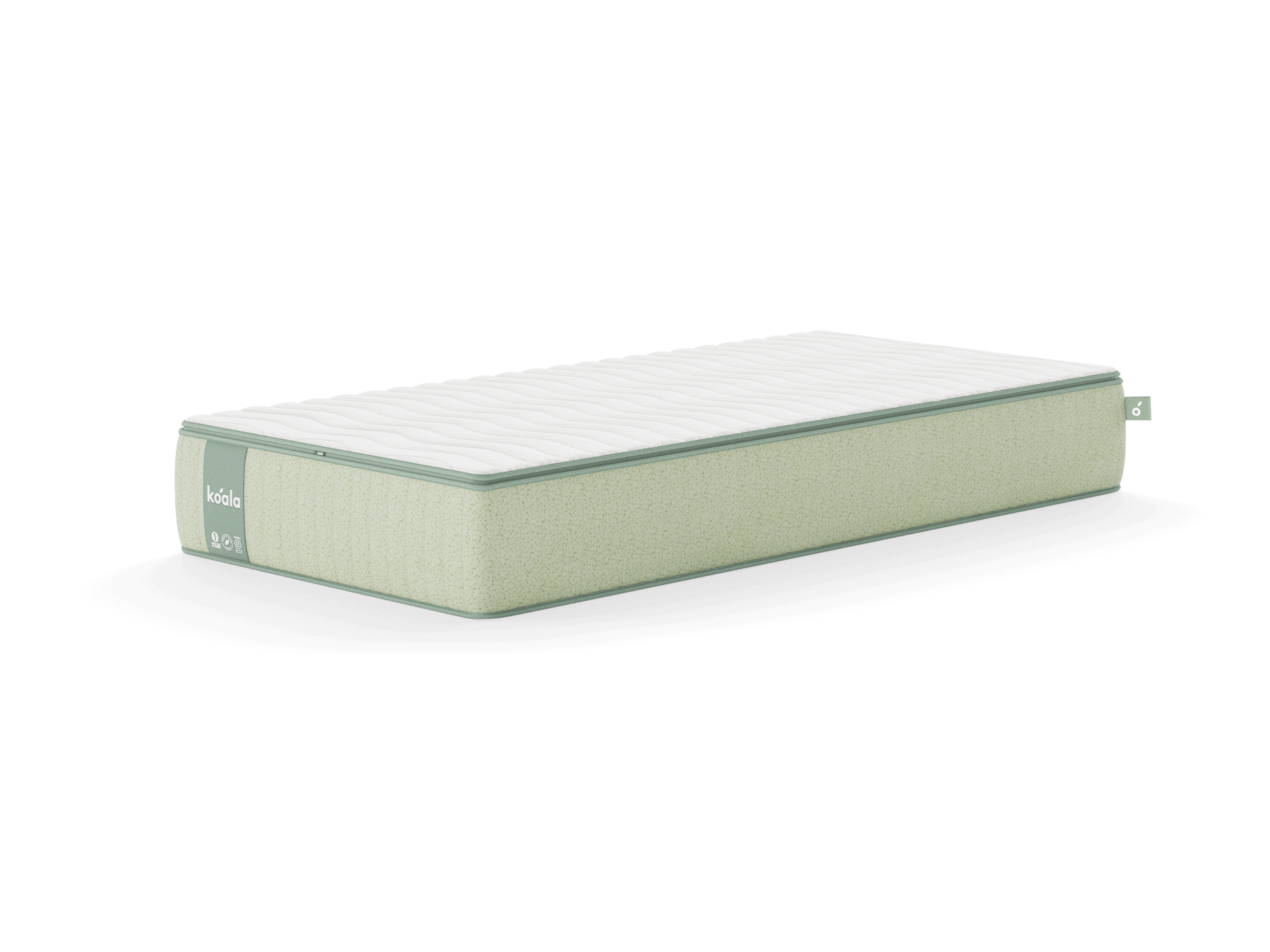 Light green single mattress with a textured side panel and white quilted top. Simple, modern design for a comfortable night's sleep.