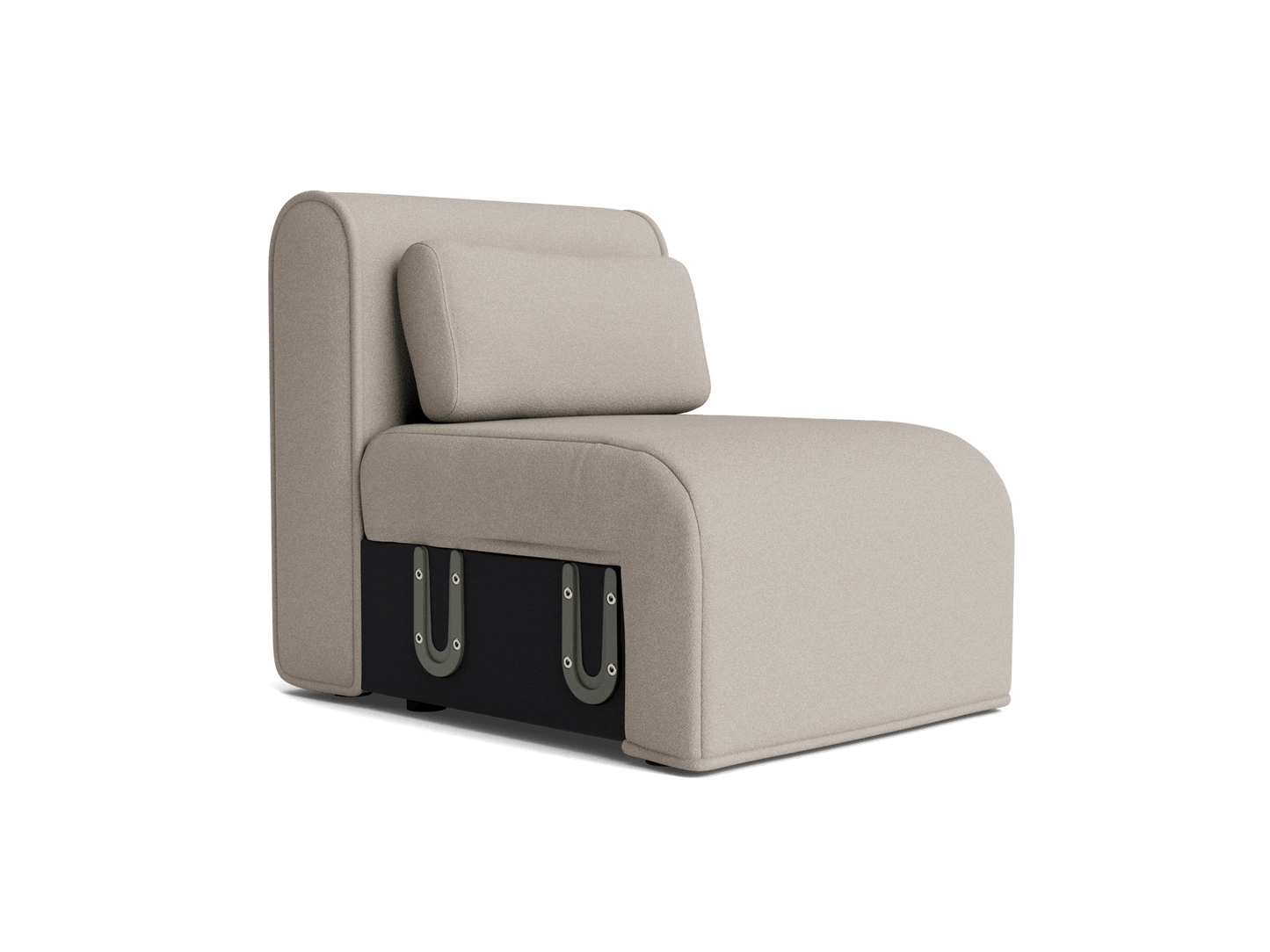 Light grey modular chair with cushioned backrest and visible black base featuring metal brackets. Modern minimalist design.