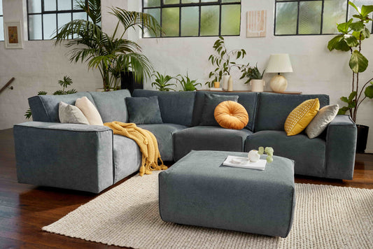Modern Sofa with Corner in Blue Heeler