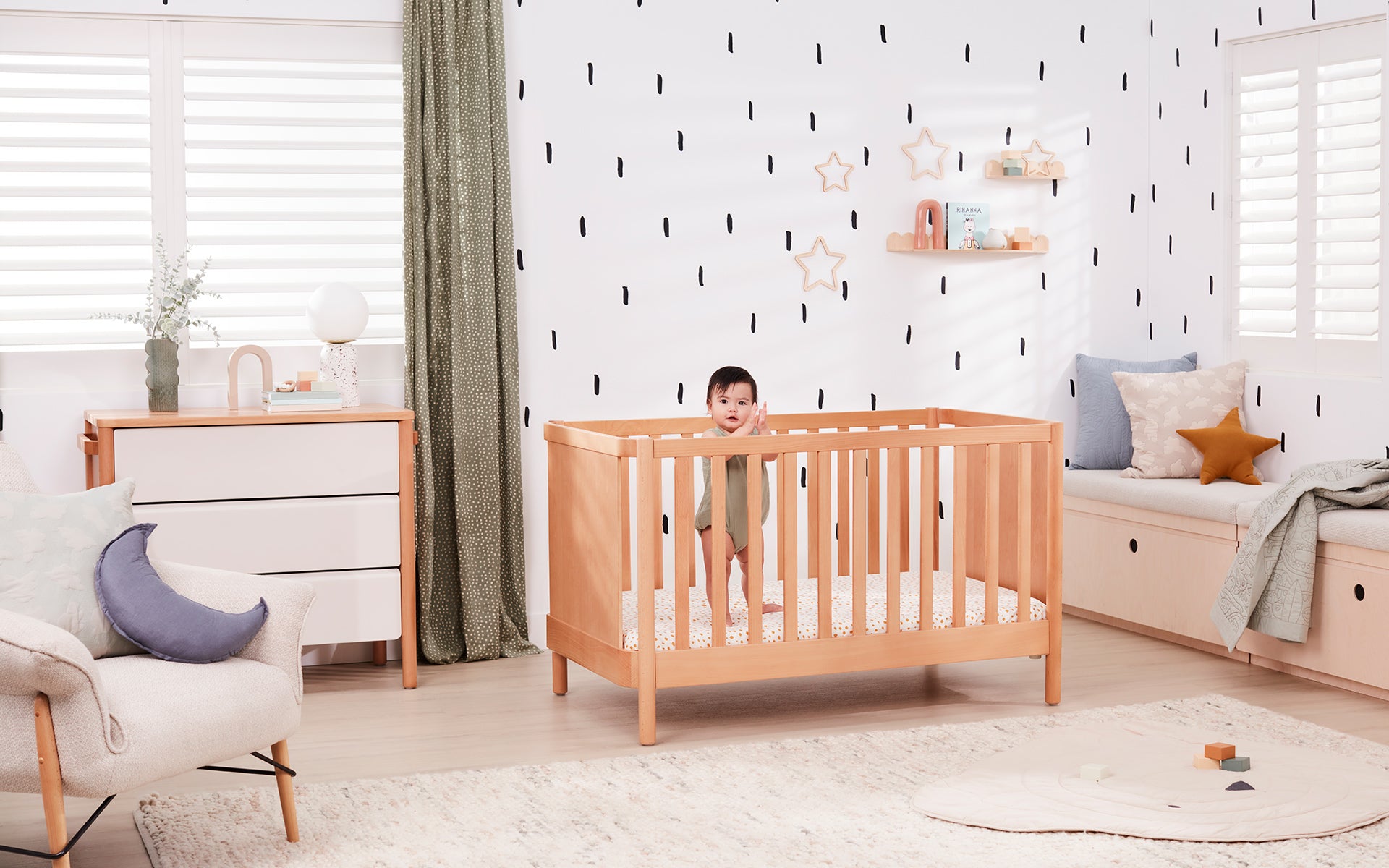 Bedroom with baby cot online