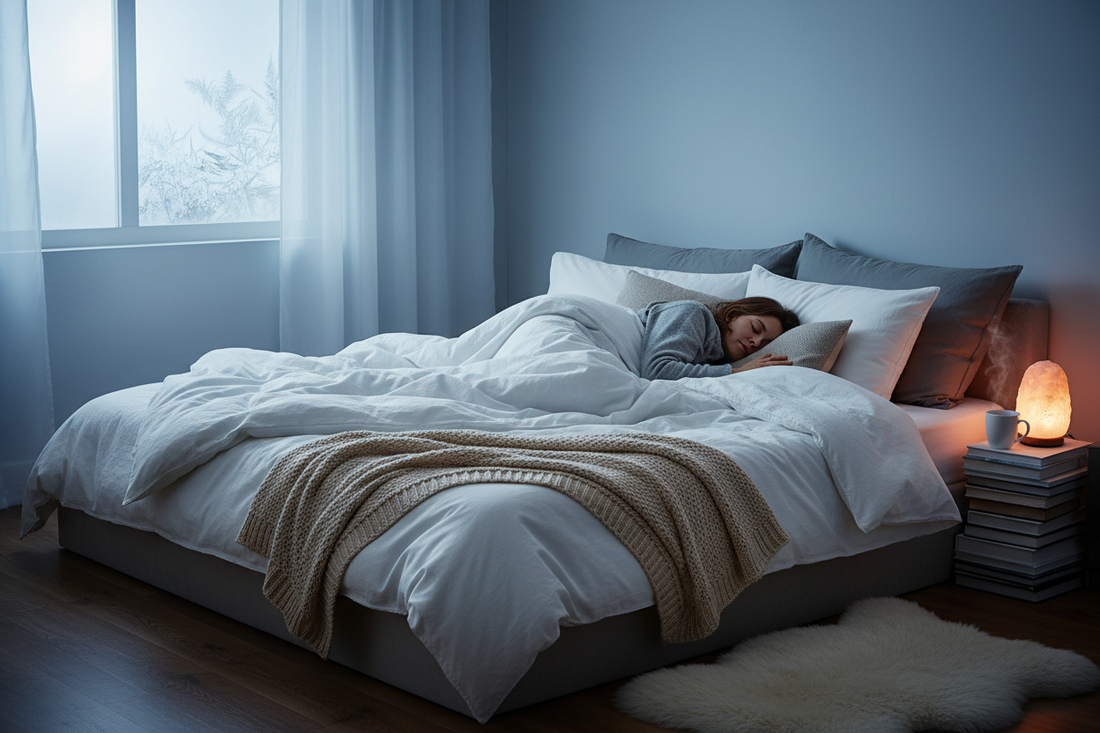 A cold sleeper calmly sleeping in white bed mattress