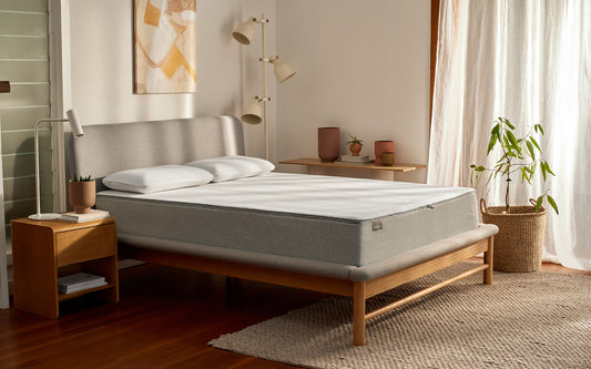 How wide is a double bed? This Koala bed and mattress in a clean, modern room, is 137 centimetres wide