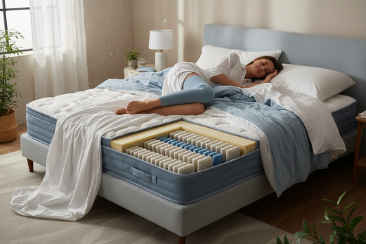 Woman sleeping on a hybrid mattress with pocket springs