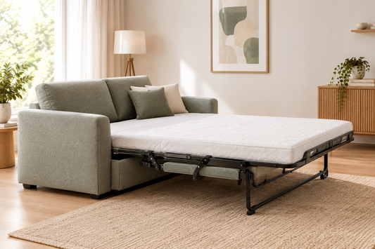 A sofa bed placed in small room