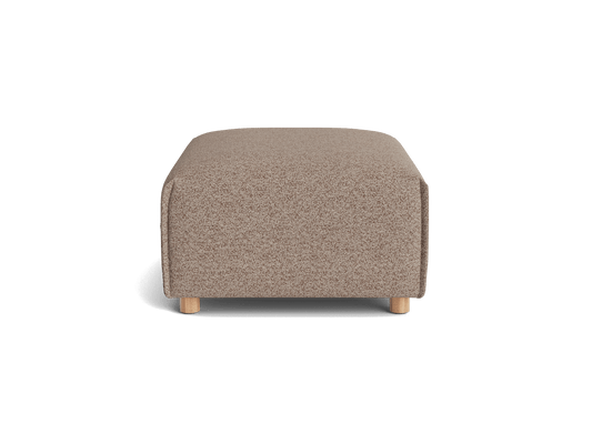 Brown ottoman with textured fabric, rectangular shape, and wooden legs. Ideal for living room furniture and modern interior design.