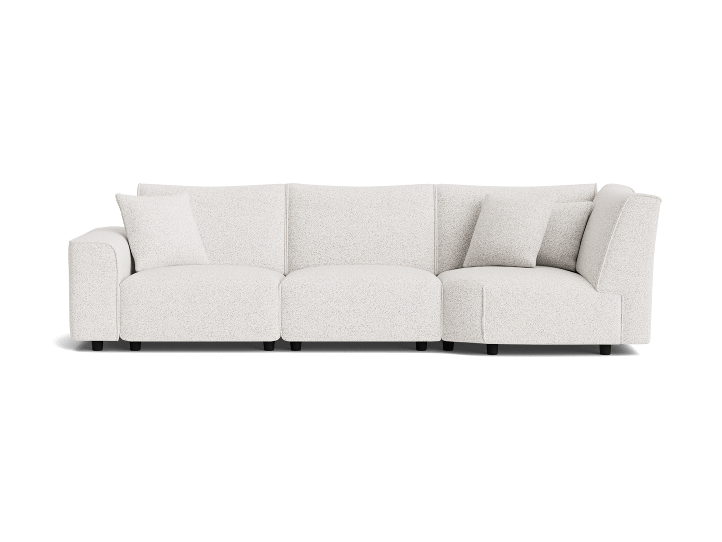 Light grey modular corner sofa with five large cushions, left armrest, and minimalist design. Perfect for modern living room décor.