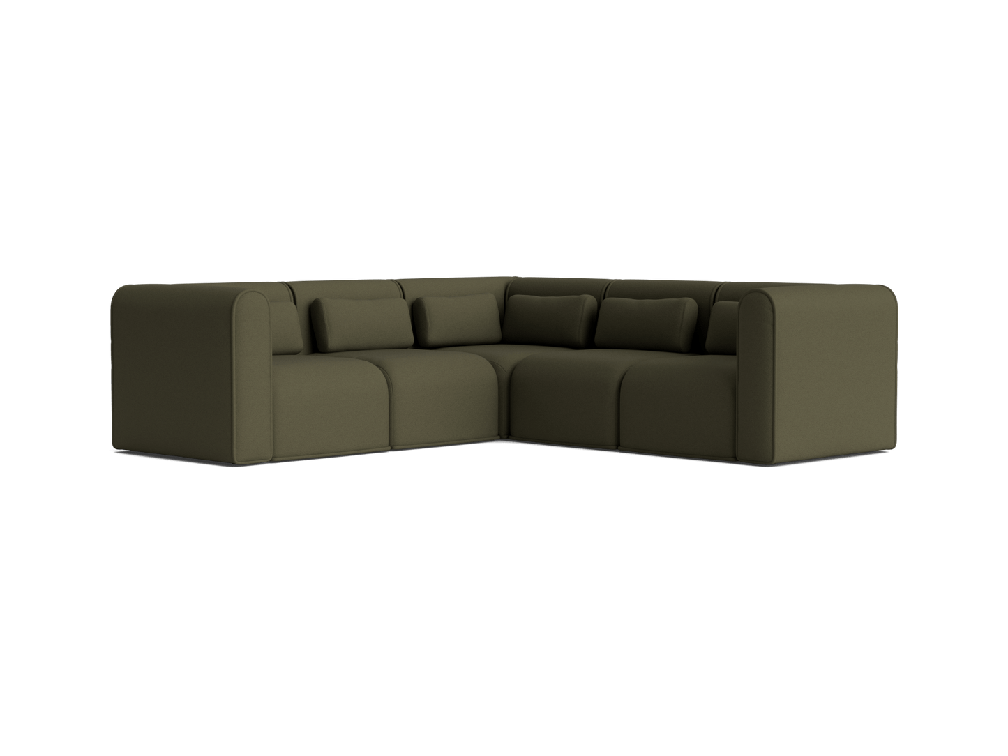 Dark green L-shaped sectional sofa with plush cushions and minimalist design, ideal for modern living rooms.