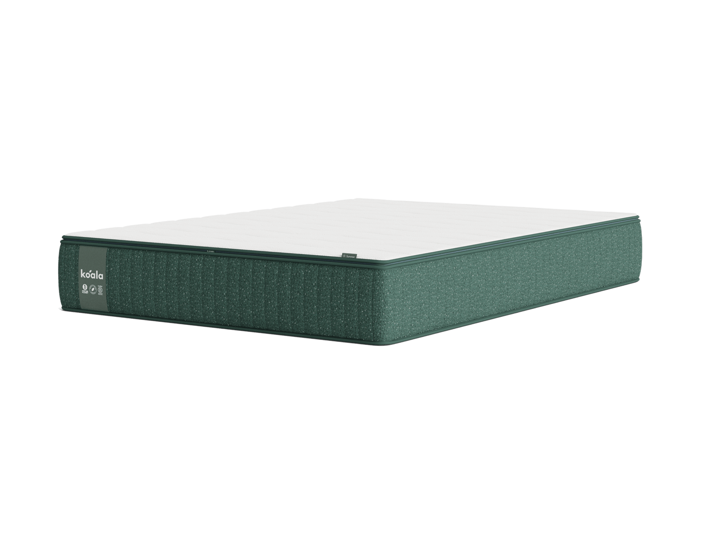 Green queen-sized mattress with white top, featuring a modern style and textured fabric sides, suitable for stylish bedroom decor.