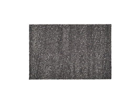 Dark grey textured rug with a mottled pattern, rectangular shape. Perfect for modern interior decor.