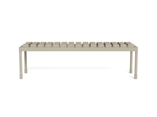 Minimalist beige bench with slatted top and simple legs. Modern, sleek design suitable for indoor or outdoor use. Ideal for Australian homes.