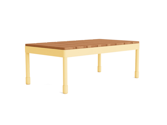 Wooden table with a beige frame and four sturdy legs. Simple, rectangular design suitable for dining or living rooms.