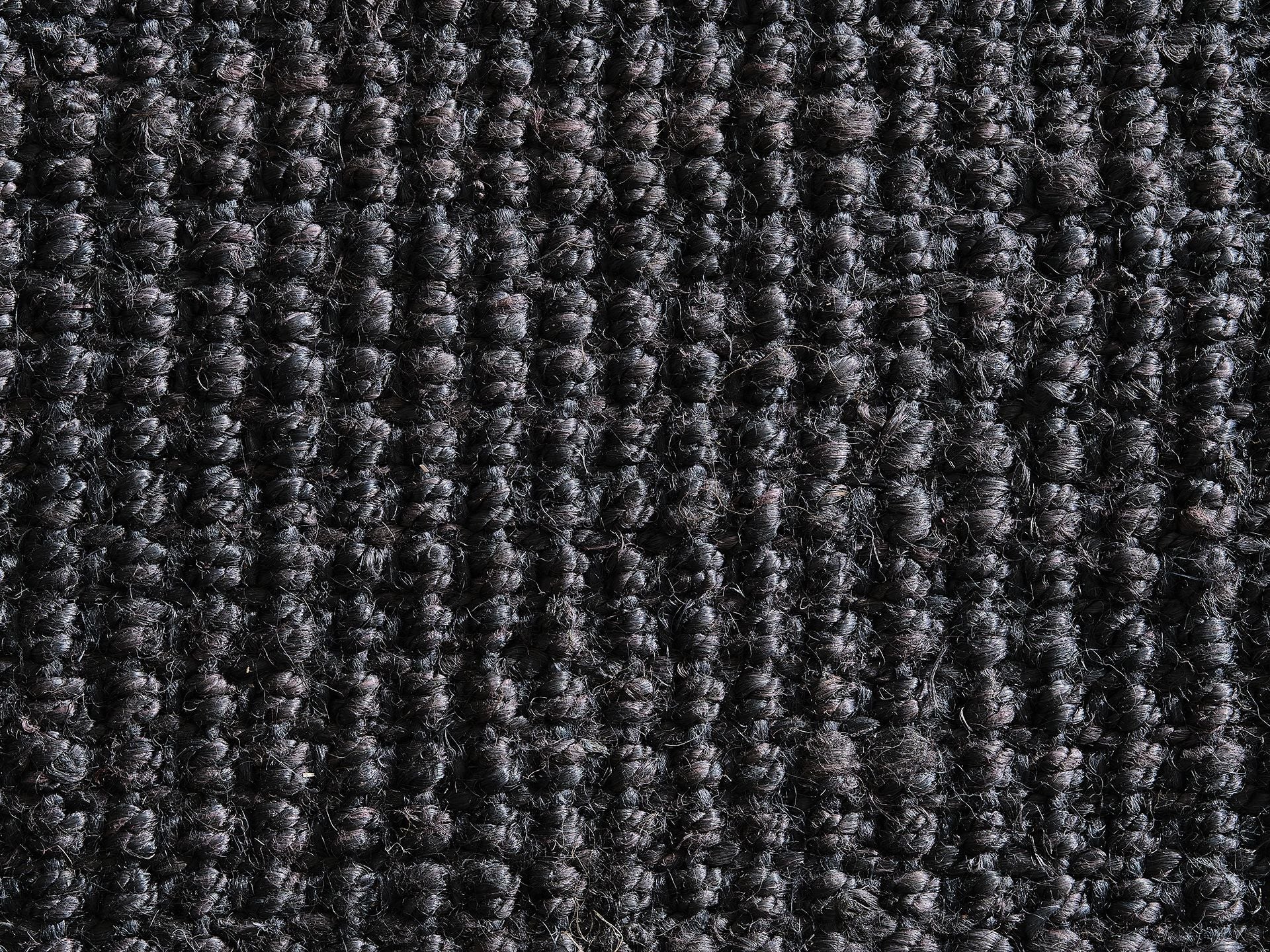 Dark grey, tightly woven textured fabric with a distinct grid pattern. Ideal for furniture upholstery or carpeting.
