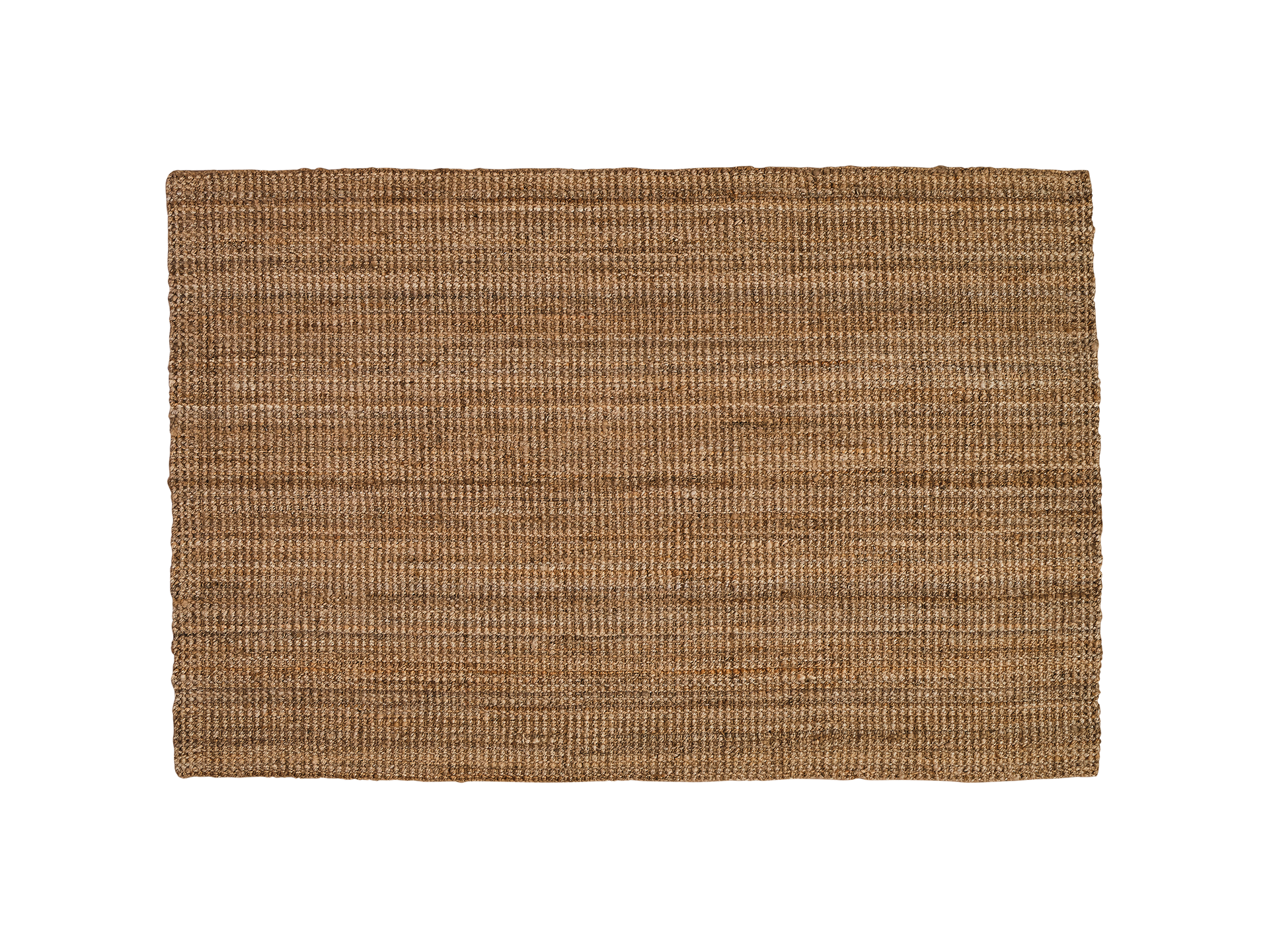 Rectangular brown woven jute rug, featuring a textured pattern against a plain backdrop. Perfect for adding natural warmth to interiors.