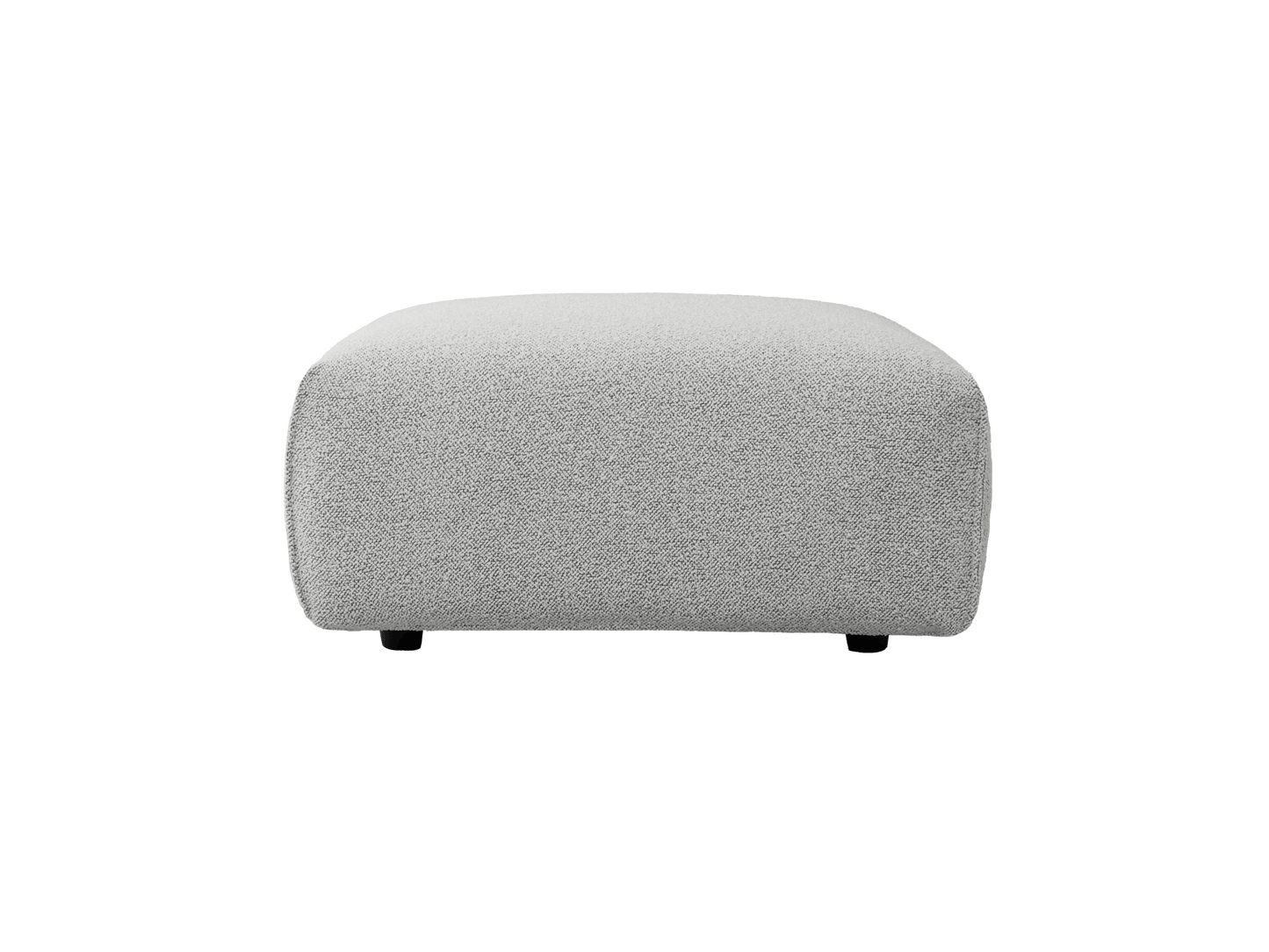 Light grey ottoman with soft, rounded edges and small black feet. Simple, modern design perfect for living room or lounge area.