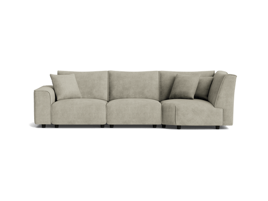 Light grey modular sectional sofa with plush cushions and an L-shape configuration, perfect for modern living rooms.