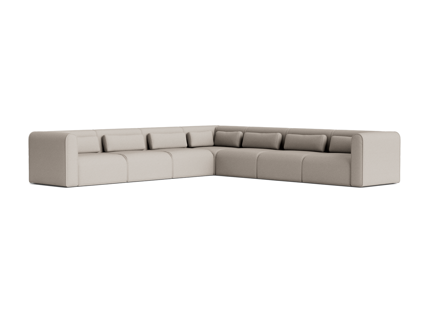 Beige L-shaped sectional sofa with thick cushions and minimalist design, perfect for spacious living rooms.