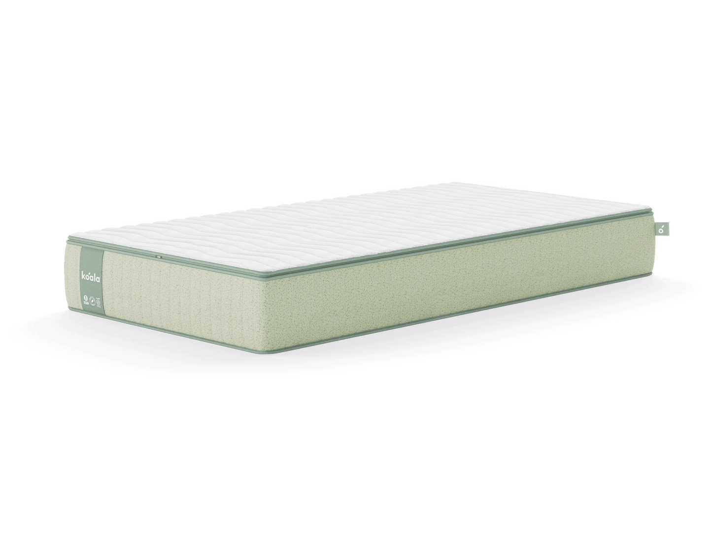 Light green mattress with a white quilted top, featuring a darker green edge. Simple design, ideal for bedroom furnishing.