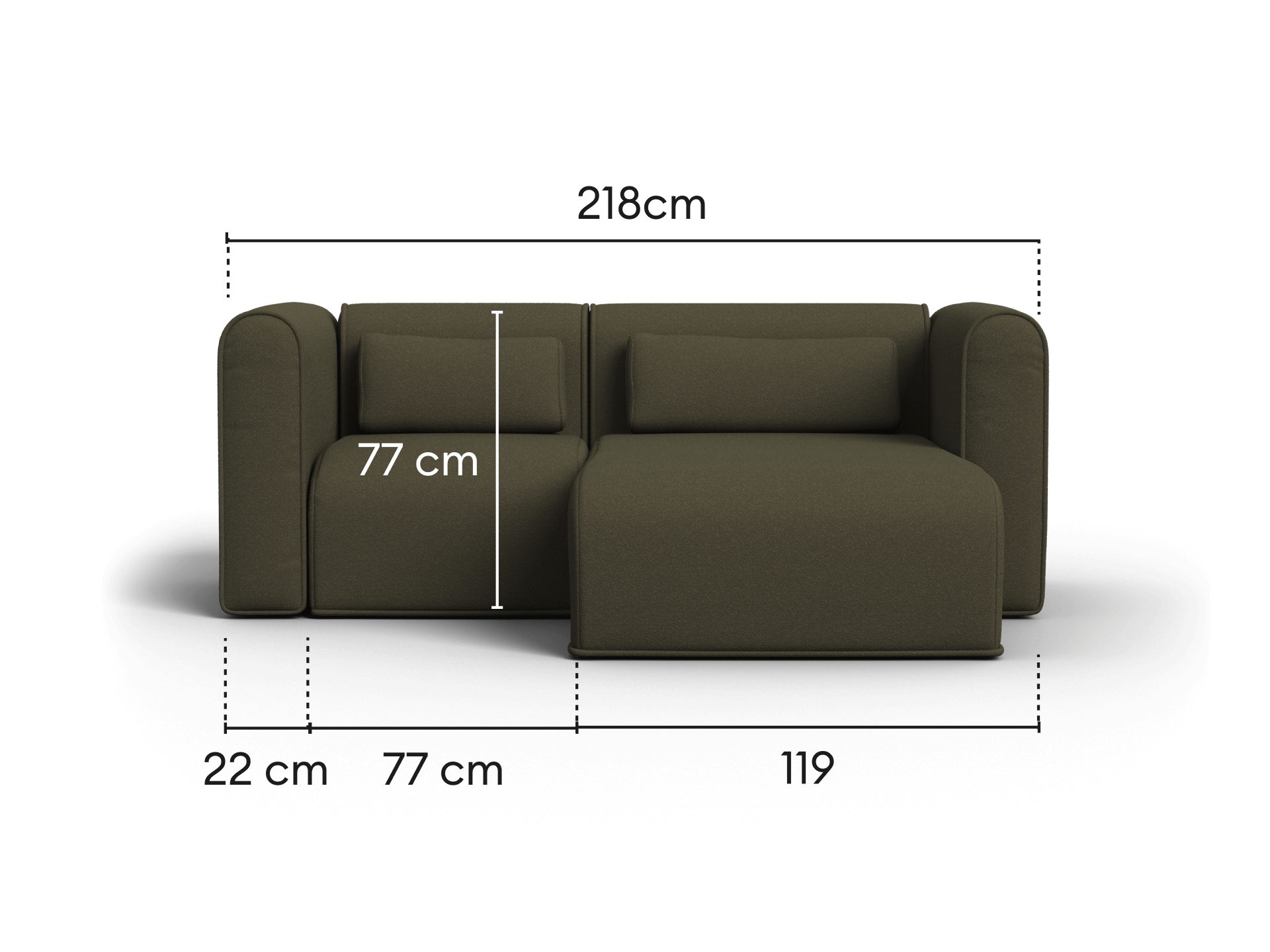 Bangalow Modular Sofa - Green Wattle (Standard) / Chaise / 2 Sections