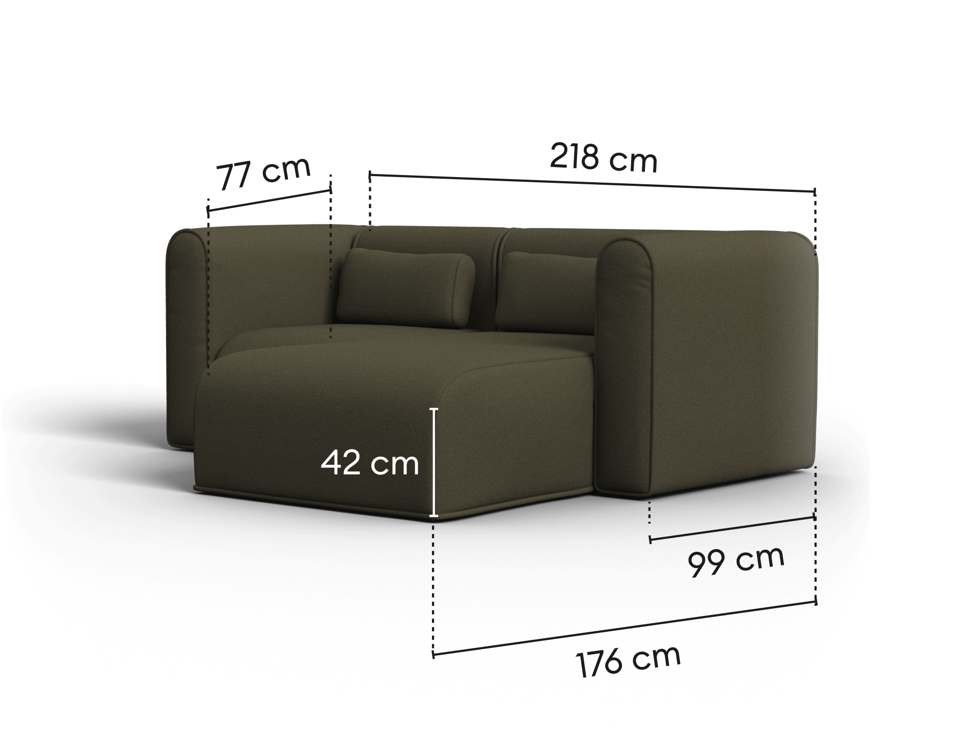 Bangalow Modular Sofa - Green Wattle (Standard) / Chaise / 2 Sections