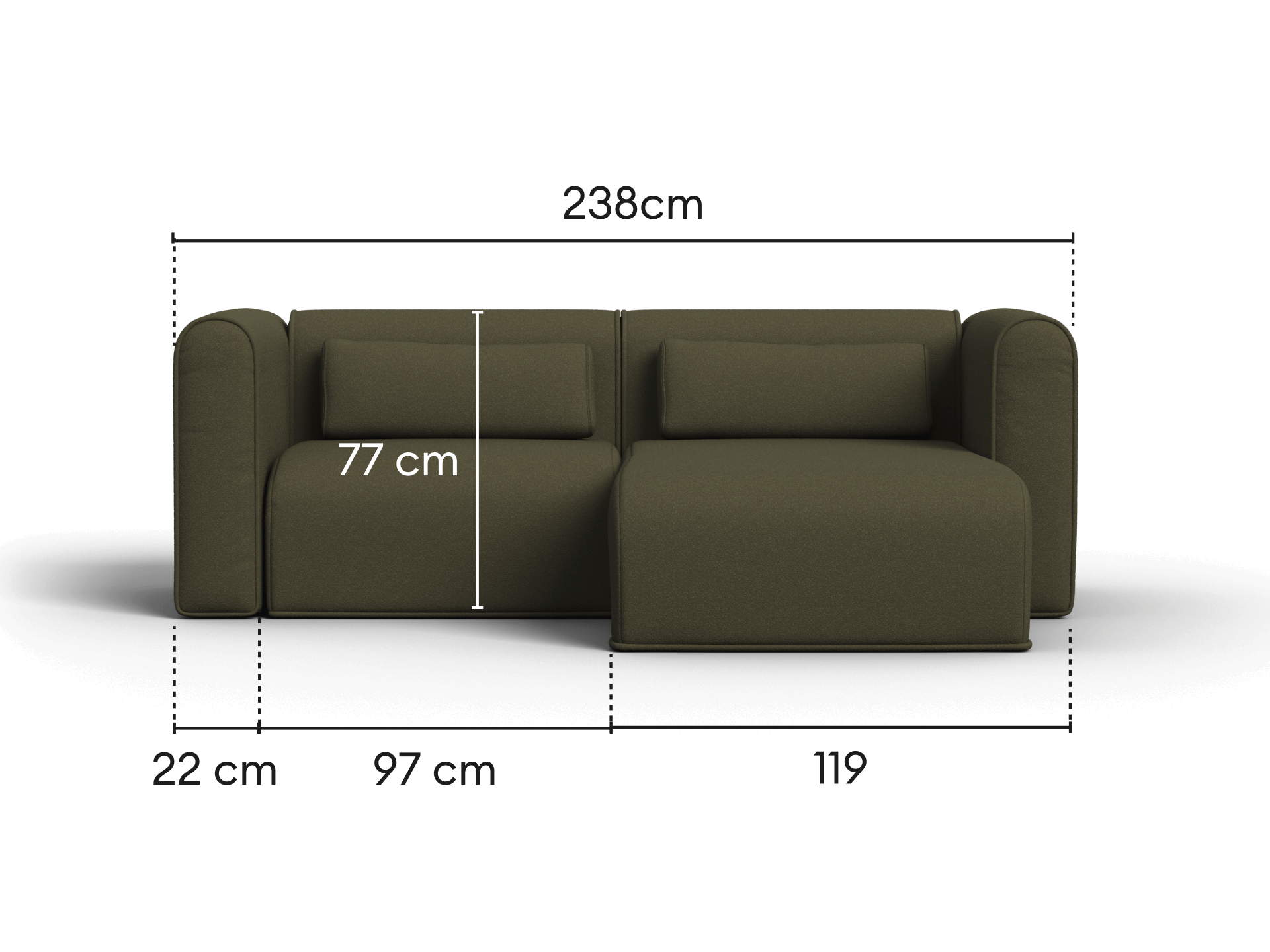 Bangalow Modular Sofa - Green Wattle (Standard) / Chaise / 3-Seater