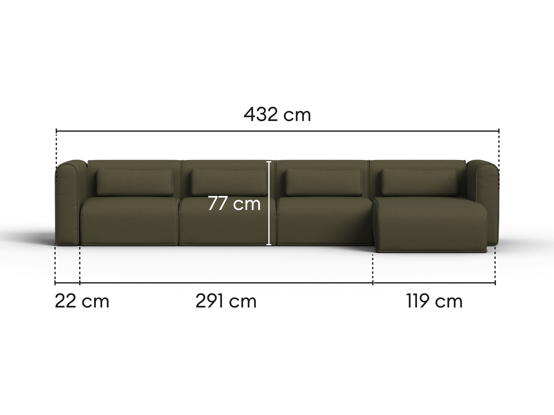 Bangalow Modular Sofa - Chaise / 6-Seater / Green Wattle (Standard)