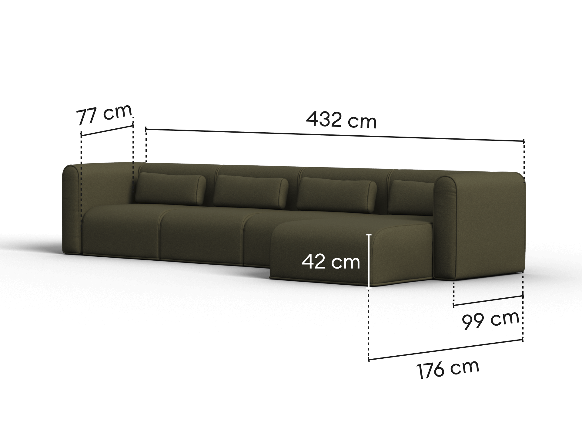 Bangalow Modular Sofa - Chaise / 6-Seater / Green Wattle (Standard)