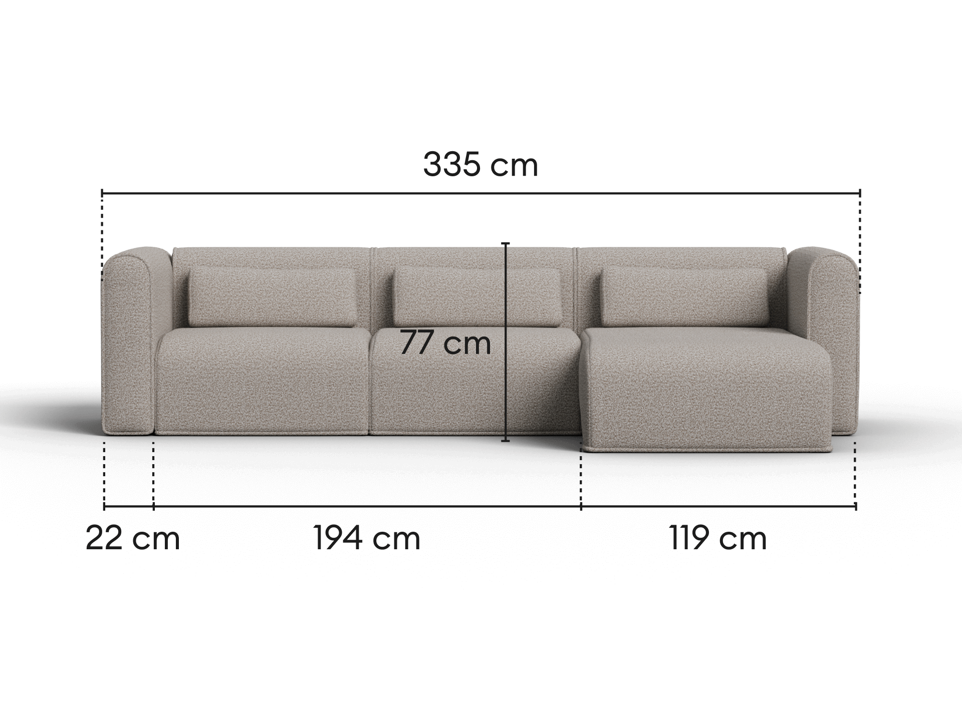Bangalow Modular Sofa - Chaise / 4.5-Seater / Limestone (Luxe edition)