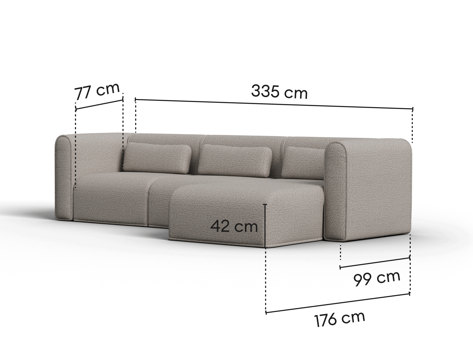 Bangalow Modular Sofa - Chaise / 4.5-Seater / Limestone (Luxe edition)