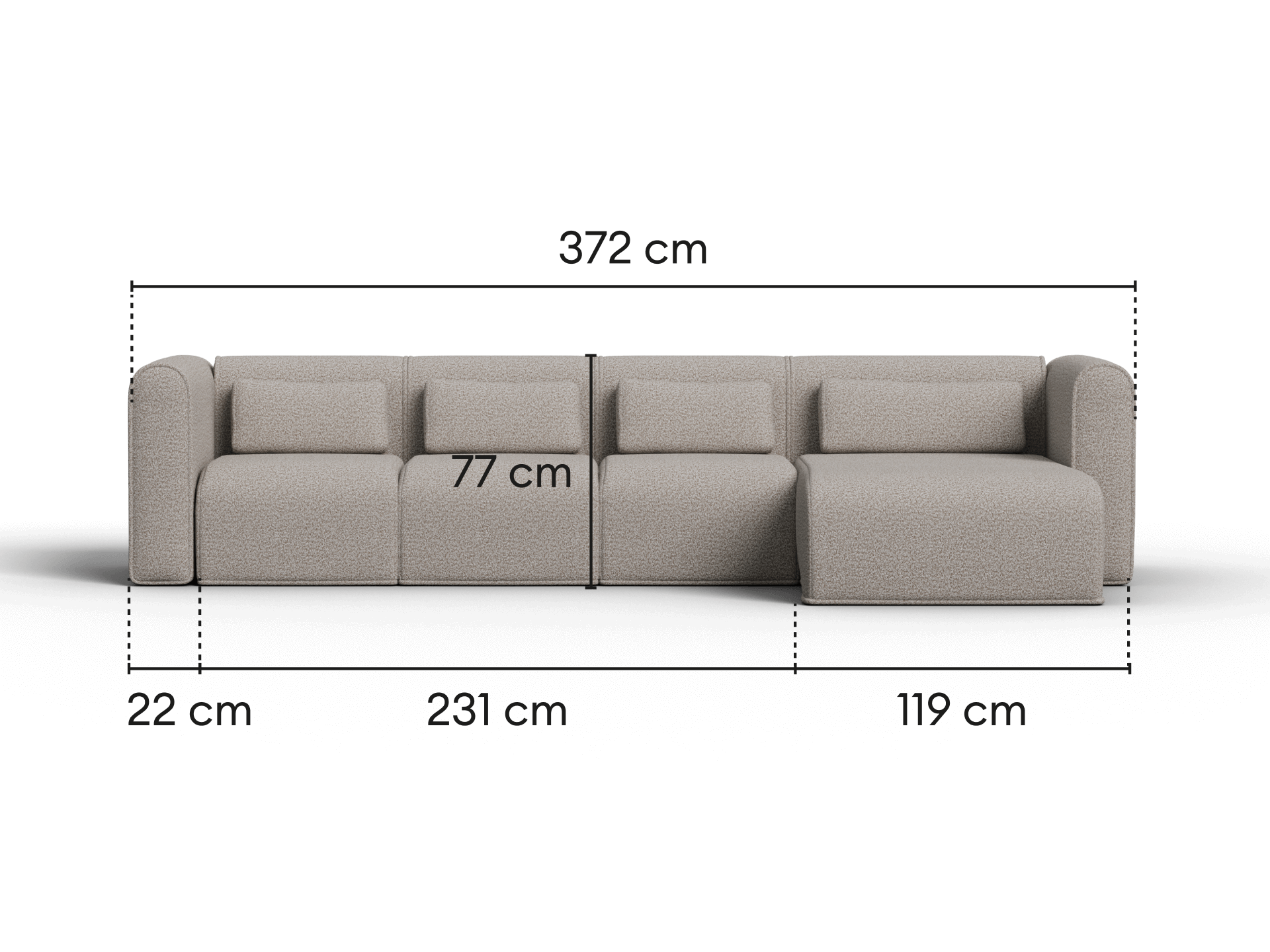 Bangalow Modular Sofa - Chaise / 5-Seater / Limestone (Luxe edition)